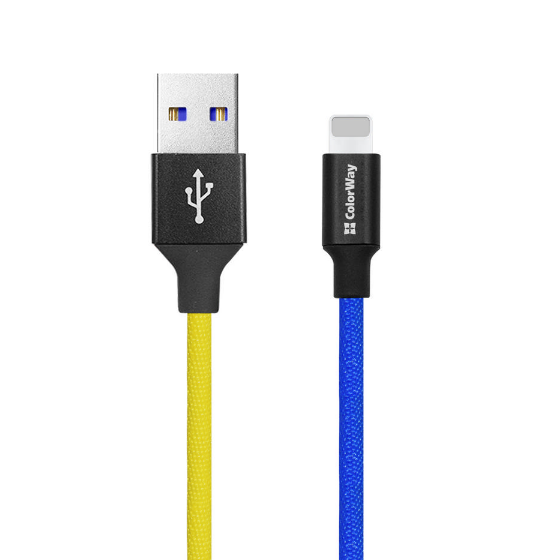 Кабель USB Lightning ColorWay CW-CBUL052-BLY 2,4A 1м синій/жовтий | Зображення 3