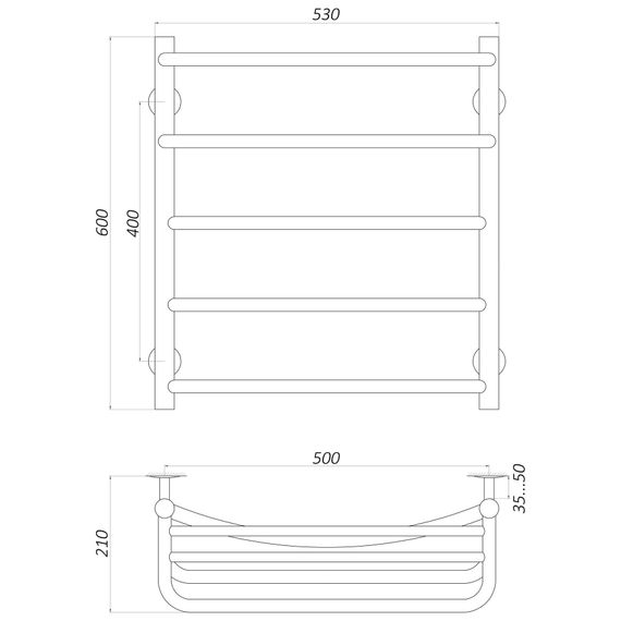 Рушникосушарка UNIO Op W 600-500-5 Олівія з полицею (20858) | Зображення 1