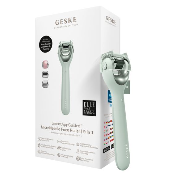 Електронний ролер для обличчя з мікроголками GESKE MicroNeedle Face Roller 9в1 green