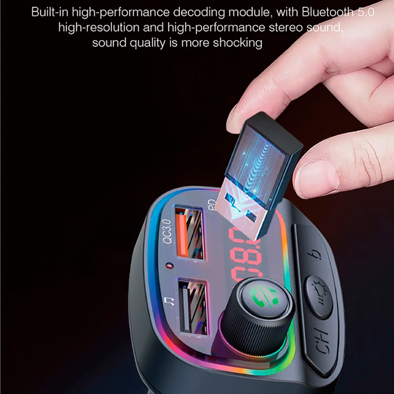 Автомобильный FM ФМ модулятор Terra С14, Bluetooth 5.0, трансмиттер, быстрая зарядка QC 3.0 | Зображення 2