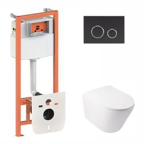 Готове рішення Qtap для ванної кімнати: підвісний унітаз Swan Rimless 520х360х320 + комплект інсталяції Nest 4 в 1 (кругла