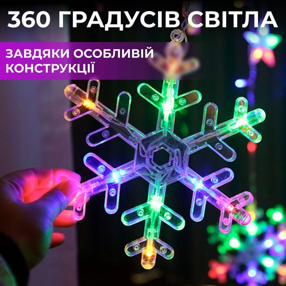 Гирлянда светодиодная штора GarlandoPro снежинка и звезда 12 фигур 3х1 м гирлянда звезда 1733061ML | Зображення 3