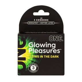Презервативи ONE Glowing Pleasures, 3 шт, світяться в темряві, зі змазкою, картонне паковання sexstyle