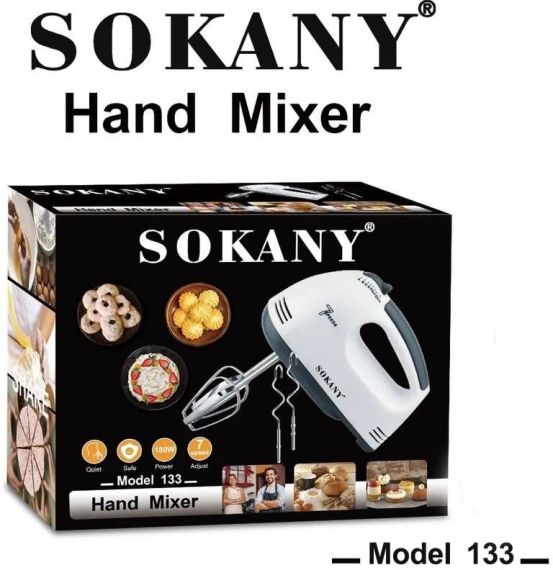 Миксер ручной миксер Sokany SC-133/7 режимов скоростей 2 венчика 2 крюка для теста 260 Вт белый | Зображення 6