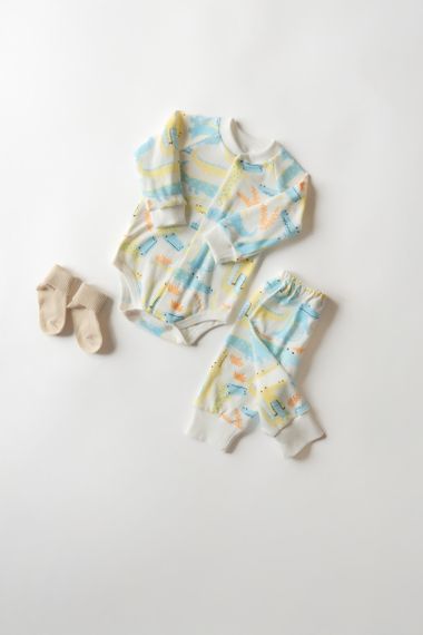 Комплект боді з довгим рукавом і штанці інтерлок принт Крокодил світлий 80