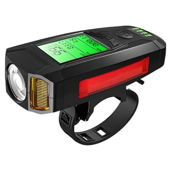 Велофара аккумуляторная влагоустойчивая с компьютером, сигналом и сигнализацией AS0808 Черная