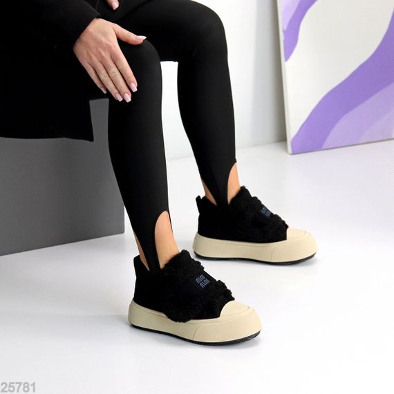 Спортивные замшевые черные зимние автоледи на липучке | Зображення 3