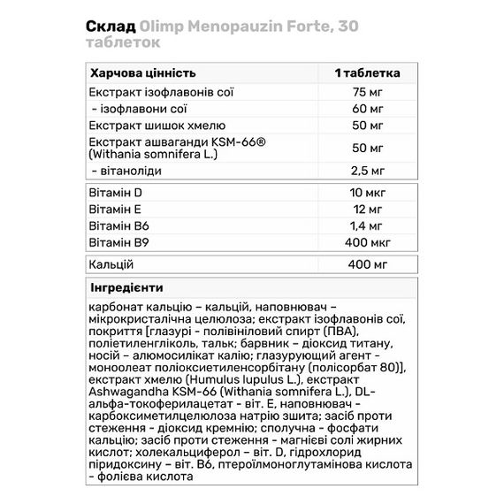 Комплекс при менопаузе Olimp Nutrition Menopauzin Forte 30 Tabs | Зображення 1