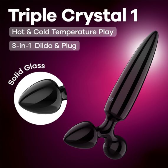 Тристоронній скляний дилдо Satisfyer Triple Crystal 1 Transparent, Чорний | Зображення 5