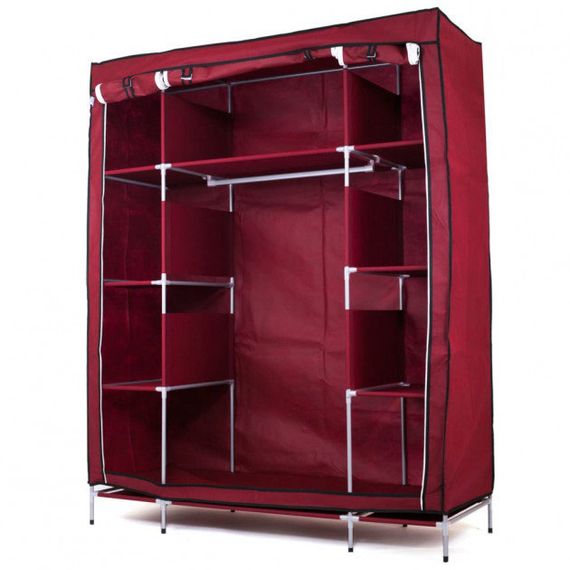 Шафа тканинна 3 секції складана з каркасом STORAGE WARDROBE 175 х 130 х 45 см. Колір: червоний | Зображення 1