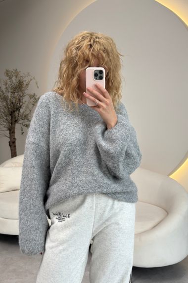 В’язаний жіночий джемпер з рукавами-ліхтариками - сірий цвет, ONE SIZE (є розміри)