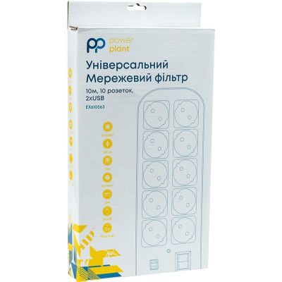 Сетевой фильтр питания PowerPlant 10м, 10 розеток, USB, євро, 100% мідь (YS-N6065/10) (EX610563) | Зображення 2