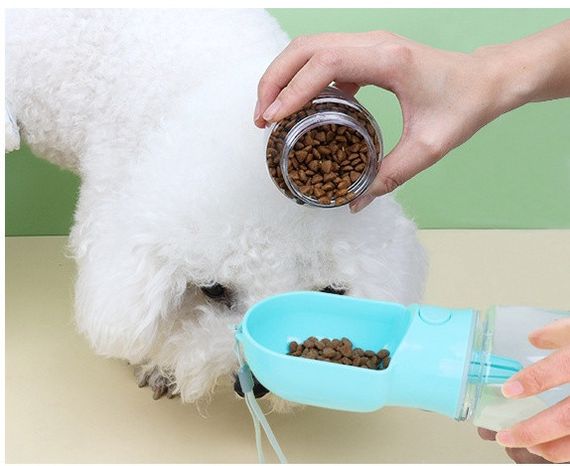 Дорожная Поилка Для Собак с Отсеком Для Корма 180 мл 2в1 Портативная Прогулочная Бутылочка 320 мл Розовая | Зображення 2