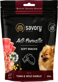 Мягкие лакомства Savory Soft Snacks для собак с антипаразитным эффектом, тунец и дикий чеснок 200г