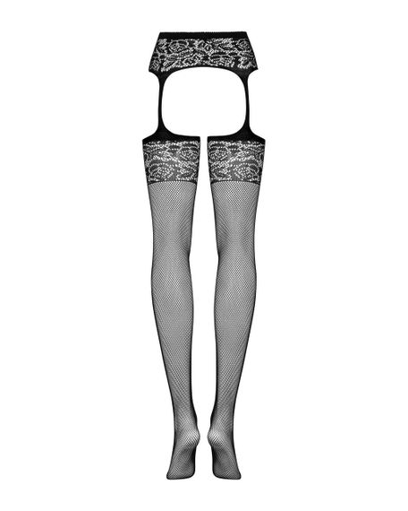 Сітчасті панчохи-стокінги з імітацією гартерів Obsessive Garter stockings S500, чорні, з доступ, S/M/L | Зображення 4