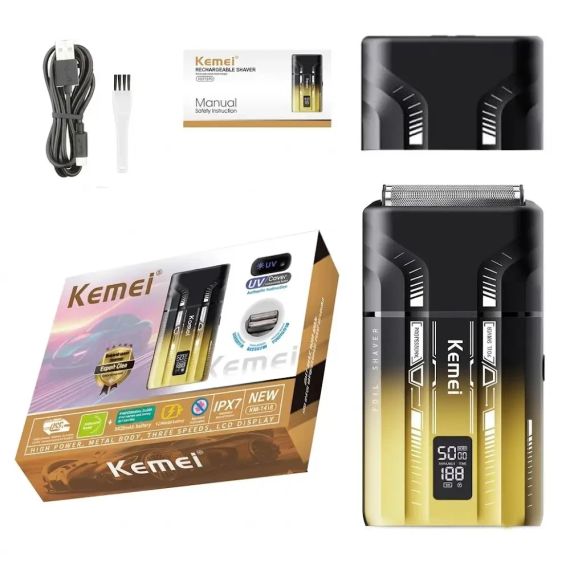 Бездротова бритва для чоловіків з UV-дезінфекцією, USB-C, Kemei KM-T418, Градієнт / Шейвер / Акумуляторна чоловіча електробритва | Зображення 8