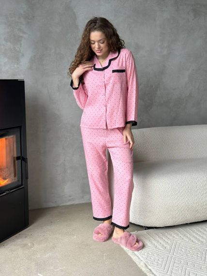 Тонка рожева піжамка в чорну цятку | Зображення 3