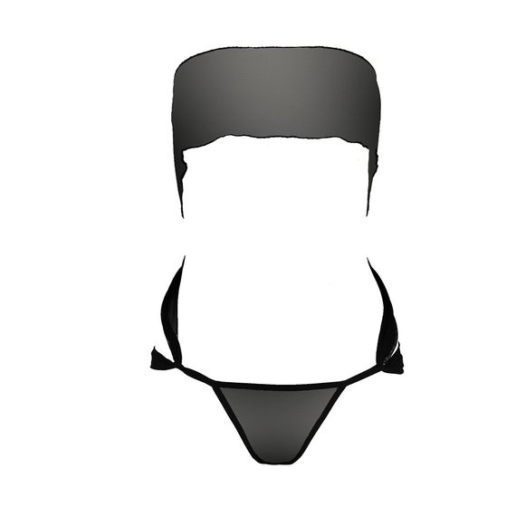 Комплект білизни Passion AMORE SET black, стрінги і ліф у вигляді подарункової стрічки з бантом | Зображення 2