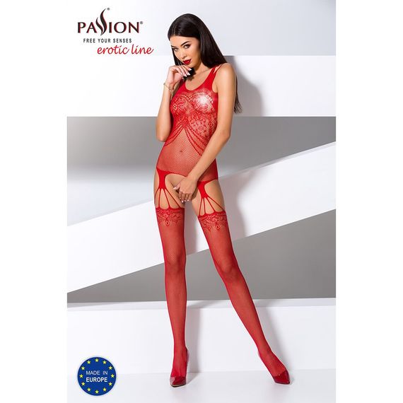 Бодістокінг Passion BS070 red, комбінезон, імітація панчох і ажурного топа | Зображення 1