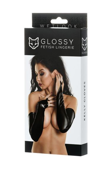 Перчатки-митенки выше локтя Toyfa Glossy Kelly Черные XL | Зображення 2