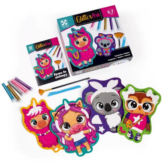 Набор для творчества "Glitter Art Блестящие зверята" VT4501-11, 5 флаконов с глиттерами | Зображення 1