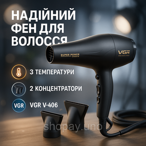 Фен для дома и путешествий, Фен для волос с насадками универсальный укладки средних волос AV-27