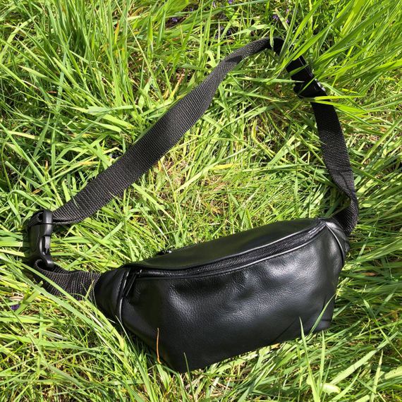 Шкіряна бананка, чоловіча сумка жіноча з натуральної шкіри, WB-134 чорна барсетка | Зображення 5