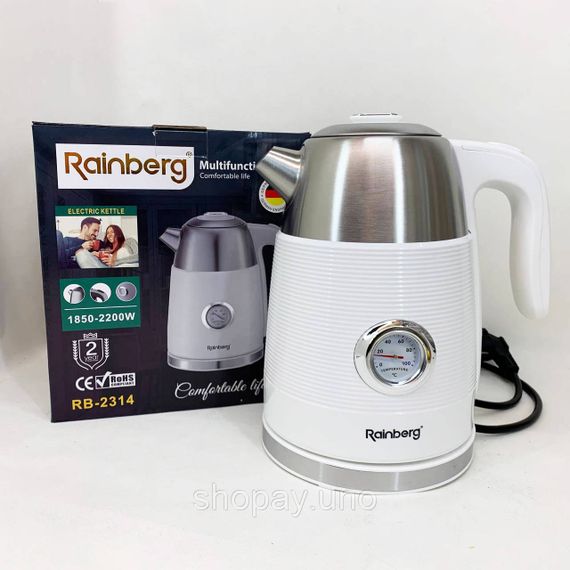 Чайник електричний з датчиком температури Rainberg RB-2314 2200Вт 1.7л White | Зображення 1
