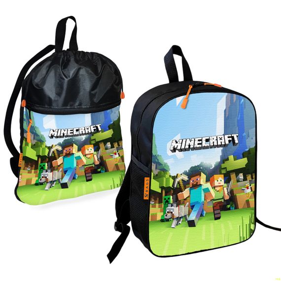 Школьный рюкзак детский Minecraft + Сумка для обуви спортивной формы рюкзак-мешок  для мальчика (01718)