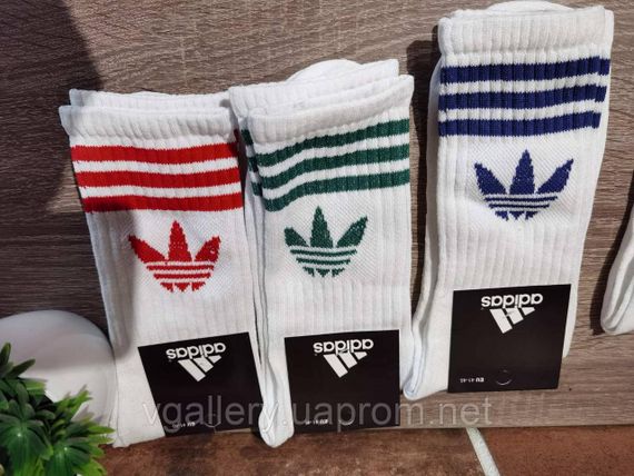 Шкарпетки високі Adidas різні кольори, чоловічі шкарпетки Адідас різнокольорові, спортивні шкарпетки Білі з червоним лого | Зображення 2