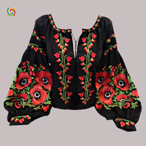 Рубашка Украинская вышиванка  32126 цвет чёрный размер XXXL