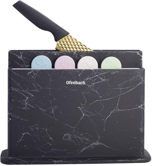 Набір 4 обробні дошки Ofenbach Black Marble 28х18х0.5см на горизонтальній підставці для ножів