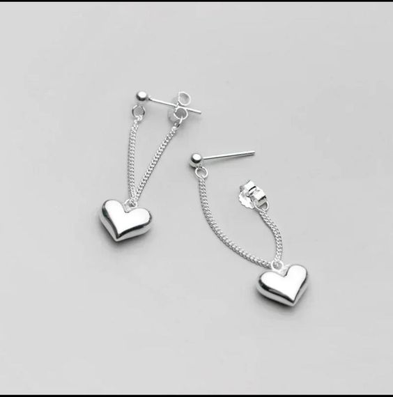 Сережки з сердечками на ланцюжках, сережки з сердечком, сережки з ланцюжками
