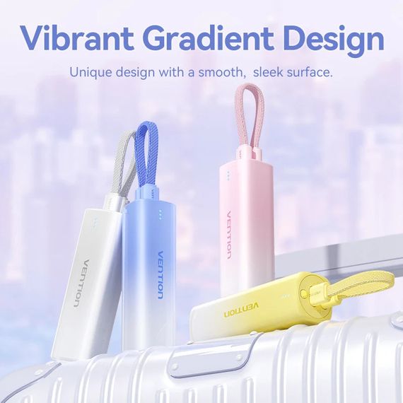 УМБ Vention 5000mAh 20W PD, USB-C In/Out, Lightning In/Out, with cable, Gradient Yellow | Зображення 4