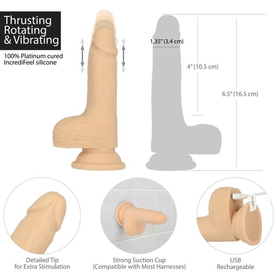 Фалоімітатор-пульсатор Naked Addiction 6.5″ Thrusting Dong With Remote, рухи вперед-назад, пульт ДК | Зображення 2