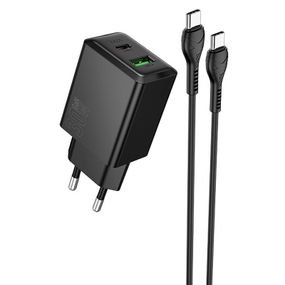МЗП Hoco N71 Nuevo PD30W+QC3.0 (1USB-A/1C) + кабель Type-C to Type-C Black