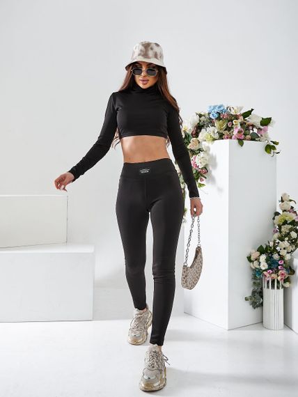 Женские модные узкие лосины из эластана OB020 размер 42, цвет черный