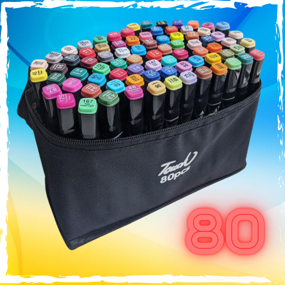 Набор скетч маркеров для рисования Touch Raven 80 шт. Двусторонние профессиональные фломастеры