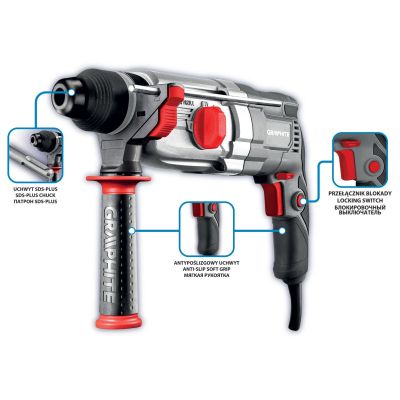Перфоратор Graphite SDS-plus, 900Вт, 3.4Дж, кейс 6.1кг (58G539) | Зображення 4