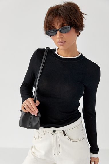 Двошаровий приталений лонг - чорний цвет, XL (є розміри)