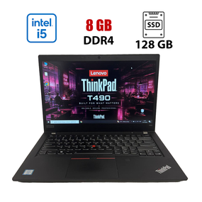 Ноутбук Б-клас Lenovo ThinkPad T490 / 14" (1920x1080) IPS / Intel Core i5-8365U (4 (8) ядра по 1.6 - 4.1 GHz) / 8 GB DDR4 / 128 GB SSD / Intel UHD Graphics 620 / WebCam б/в