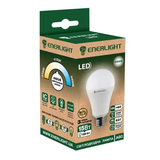 Лампа A60 15W E27 4100К 175-250V LED Enerlight | Зображення 2