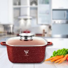 Каструля квадратна з антипригарним покриттям та кришкою 24см 4,5л Тор Kitchen ТК00055 Червона