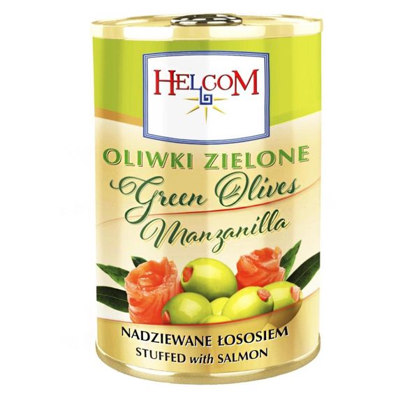 Оливки испанские зеленые фаршированные лососем Helcom, 280г, ж/б,  Польша