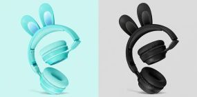 Детские беспроводные Bluetooth наушники с ушками зайчика RGB Picun B12 4704/4705 VJ