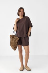 Спортивний вільний костюм із шортами - коричневий цвет, ONE SIZE (є розміри)