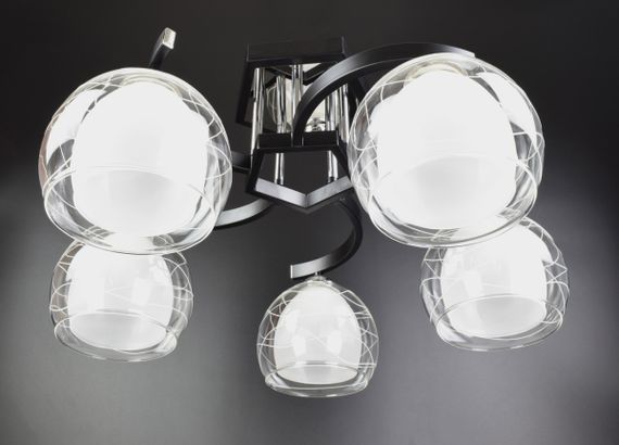 Люстра стельова на 5 лампочок 25219 Чорний 30х53х53 см. | Зображення 1