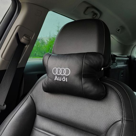 Набор автодушки 2шт на подголовник Audi / Ауди из натуральной кожи черная / Подголовник в машину | Зображення 3