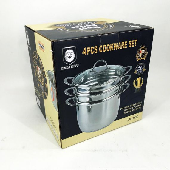 Кастрюля пароварка-мантоварка LB-1863C с нержавеющей стали с стеклянной крышкой XE-382 4,7 л | Зображення 7