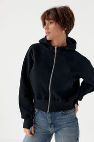 Утеплене коротке худі на блискавці - чорний цвет, L (є розміри)